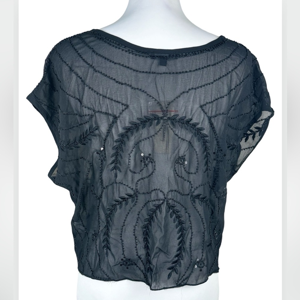 Verte NWT Black Lux Beaded Sequin Relaxed Fit Blouse Top Large Francesca’s - Picture 5 of 7